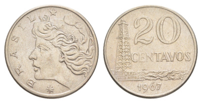 Бразилия 20 сентаво 1967 KM 579.1 медно-никель aUNC 4642-1034