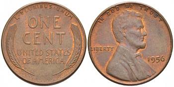 США 1 ЦЕНТ 1956 ЛИНКОЛЬН KM A132 медь цинк UNC 3309-233