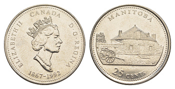 Канада 25 центов 1992 125 лет Конфедерации Канада - Манитоба KM 214 никель UNC 4637-857