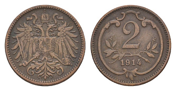 Австрия 2 геллера 1914 Франц Иосиф I (1848-1916) KM 2801 бронза 4632-634