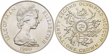 Остров Мэн 1 крона 1980 XXIII Олимпиада 1980 года в Москве, виды спорта KM 67a серебро UNC 01-171-45