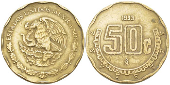 Мексика 50 сентаво 1993 KM 549 алюминиевая бронза 210-741