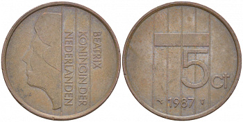 НИДЕРЛАНДЫ 5 ЦЕНТОВ 1987 БЕАТРИКС KM 202 бронза 4547-769