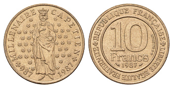 Франция 10 франков 1987 Тысячелетие династии Капетингов KM 961 никель латунь 4118-634