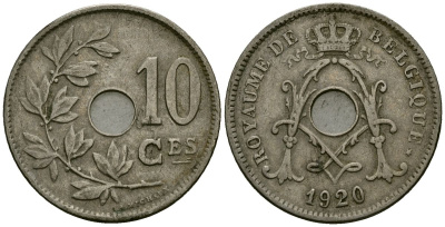Бельгия 10 сантимов 1920 Belgique KM 85 медно-никель 4172-844
