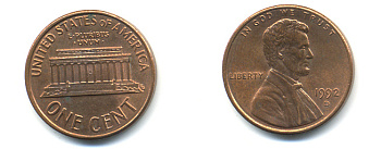 США 1 ЦЕНТ 1992 D, ЛИНКОЛЬН KM 201b цинк плакированный медью 89-522