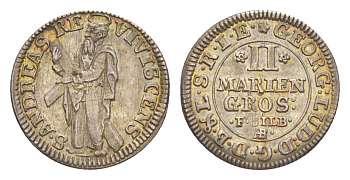 Брауншвейг-Каленберг-Ганновер 2 мариенгроша ND (1698-1714) HB, Георг I (1698-1727), из коллекции Ричарда Б. Смита Welter 2200 серебро 1525-713