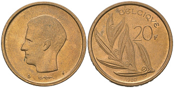 Бельгия 20 франков 1980 Belgique, Бодуэн I (1951-1993) KM 159 никель бронза 4619-557