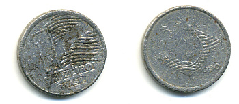 Бразилия 1 крузейро 1990 KM 617 нержавеющая сталь 93-1026