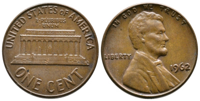 США 1 ЦЕНТ 1962 ЛИНКОЛЬН KM 201 медь цинк 177-1316