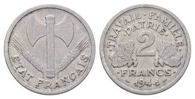 Франция 2 франка 1944 KM 904 алюминий 3856-431
