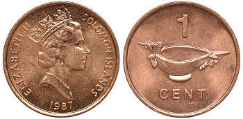 Соломоновы острова 1 цент 1987 Елизавета II (1953-) KM 24 сталь плакированная бронзой aUNC 4602-924