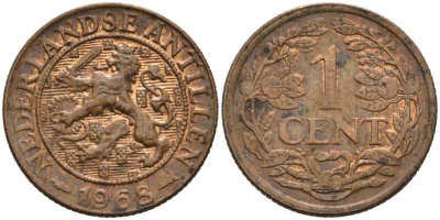 Нидерландские Антилы 1 цент 1968 Юлиана (1948-1980) KM 1 бронза 4564-535