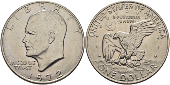 США 1 доллар 1972 Президент Эйзенхауэр, лунный орел KM 203 медь плакированная медно-никелем 4179-412