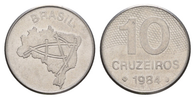 Бразилия 10 крузейро 1984 KM 592.1 нержавеющая сталь 4656-1257