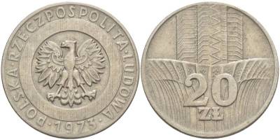 Польша 20 злотых 1973 монетный двор Кремница KM 67, Parchimowicz 245a медно-никель 4542-1145