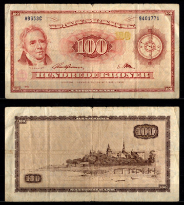 Дания 100 крон 1965 Pick 46 d (2) бумага 2198-15-3-2