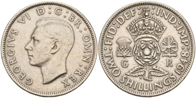 Великобритания 2 шиллинга (флорин) 1948 Георг VI (1936-1952) KM 865, Spink 4102 медно-никель    4149-435