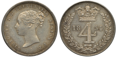 Великобритания 4 пенса 1854 Виктория (1837-1901) KM 732, Spink 3917 серебро UNC 1524-223