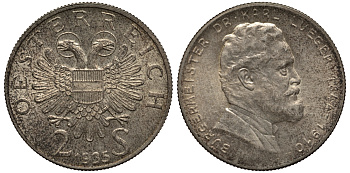 Австрия 2 шиллинга 1935 25 лет со дня смерти Карла Люгера KM 2855 серебро 413-1422