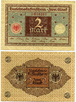 ГЕРМАНИЯ 2 МАРКИ 1920 1 МАРТА 1920, ВЕЙМАРСКАЯ РЕСПУБЛИКА, КОРИЧНЕВАЯ, СЕРИЯ 4 Pick 60, Rosenberg 65a бумага 7547-89-4