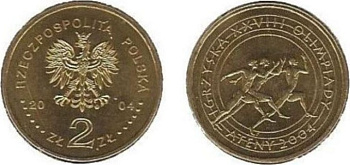Польша 2 злотых 2004 MW, XXVIII Олимпийские игры в Афинах 2004 года, бег KM 516 нордик  UNC 3457-513