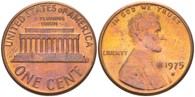 США 1 ЦЕНТ 1975 D, ЛИНКОЛЬН KM 201 медь цинк 188-165