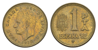 Испания 1 песета 1980 чемпионат мира по футболу 1982 года в Испании, Хуан Карлос I (1975 - 2014) KM 816 алюминиевая бронза 4644-948