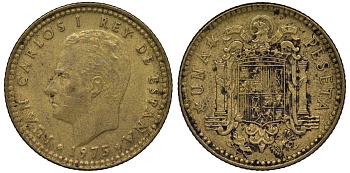 Испания 1 песета 1975 (77) Хуан Карлос I (1975-2001) KM 806 алюминиевая бронза 4128-936