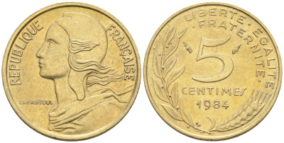 Франция 5 сантимов 1983 тип Марианна KM 933 никель алюминий медь    4594-1141