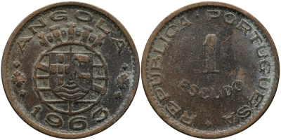 Португальская Ангола 1 эскудо 1965 KM 76 бронза 33-946