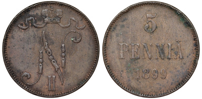 Россия для Финляндии 5 пенни 1899 Биткин 444 медь 51-1137