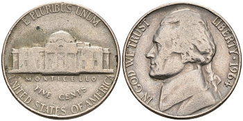 США 5 центов 1964 Джефферсон KM А192 медно-никель 92-1056