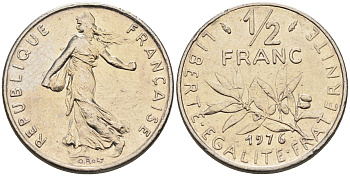 Франция 1/2 франка 1976 сеятель KM 931.1 никель    4169-157