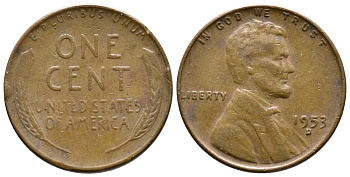США 1 ЦЕНТ 1953 D ЛИНКОЛЬН KM А132 медь цинк 61-1236