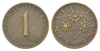 Австрия 1 шиллинг 1972 KM 2886 алюминиевая бронза 4561-441