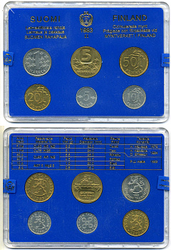 Финляндия набор из 6 монет 1983 официальный годовой набор ТИП II, в пластиковой запайке KM MS13 (45a-46a, 47-48, 49a, 57) UNC 1-6-4-25