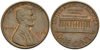 США 1 цент 1974 Линкольн KM 201 медь цинк 4136-141