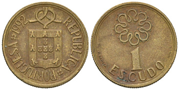 Португалия 1 эскудо 1992 KM 631 никель латунь 4618-451