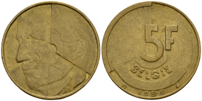 Бельгия 5 франков 1988 Belgie, Бодуэн I (1951-1993) KM 164 алюминиевая бронза 4601-316