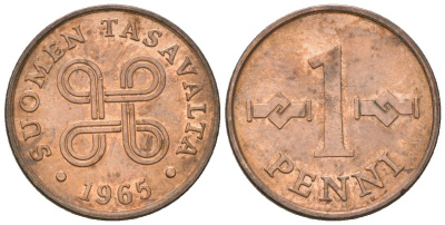 Финляндия 1 пенни 1965 KM 44 медь 4174-263
