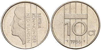 Нидерланды 10 центов 1986 Беатрикс (1980-2013) KM 203 никель    4598-365