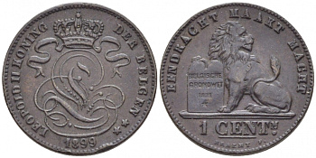 БЕЛЬГИЯ 1 САНТИМ 1899 BELGEN KM 34.1 медь 116-719