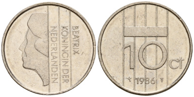 Нидерланды 10 центов 1986 Беатрикс (1980-2013) KM 203 никель    4598-365