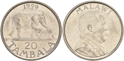Малави 20 тамбал 1996 KM 29 сталь плакированная никелем 4140-615