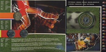 БЕЛЬГИЯ НАБОР ИЗ 3 МОНЕТ + ЖЕТОН 2000 BELGIE-BELGIQUE + 5 ГУЛЬДЕНОВ НИДЕРЛАНДЫ 2000 ГОД, ЧЕМПИОНАТ МИРА ПО ФУТБОЛУ, FIFA, В ОРИГИНАЛЬНОМ КАРТОННОМ БУКЛЕТЕ KM PS 7 PROOF 6-6-2-20