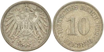 Германия 10 пфеннигов 1902 A KM 12, J. 13, Weege 8 медно-никель 259-832