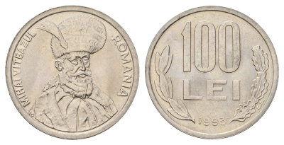 Румыния 100 лей (леев) 1993 Михай Храбрый (1558-1601) KM 111 сталь плакированная никелем UNC 3459-743