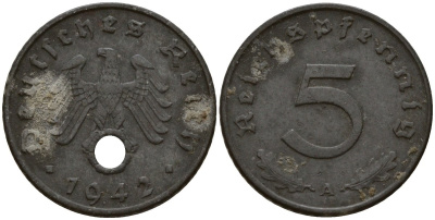 Германия 5 рейхспфеннигов 1942 A KM 100, J. 370 цинк 4154-941
