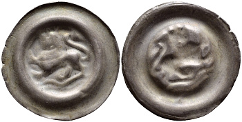 ГЕРМАНИЯ, ЛЮНЕБУРГ БРАКТЕАТ 1196-1218 ОТТО IV, ЛЕВ СТОИТ Bokel 177, Bonhoff coll 92, Berger 526, Welter 237 серебро 560-837